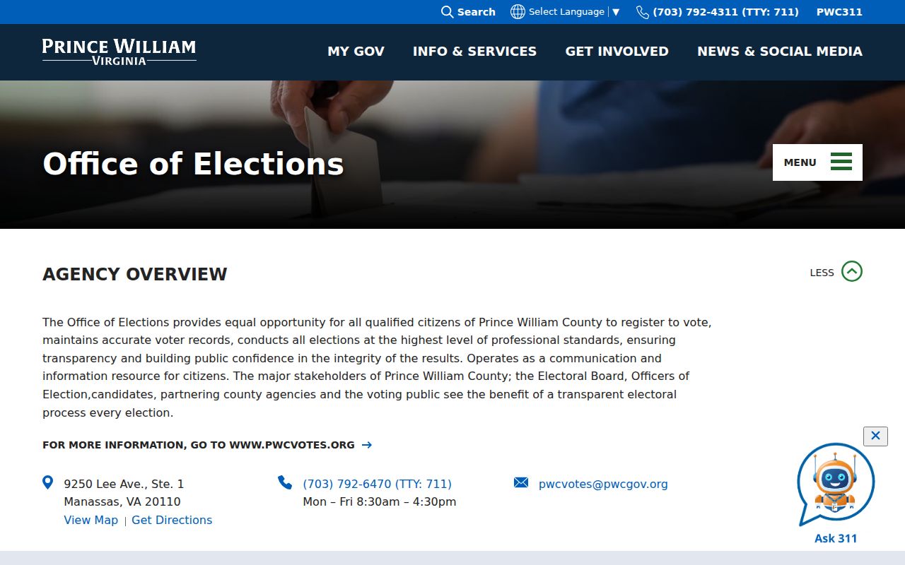Linton Hall residents directory Prince William Office of Elections page
