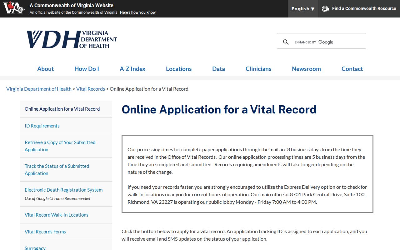 Linton Hall residents directory Virginia vital records application page