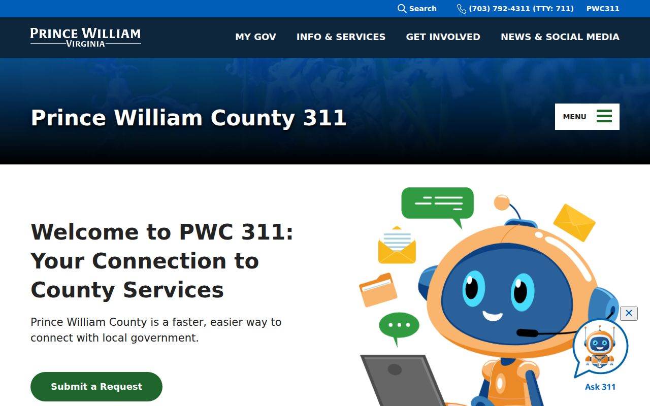 Linton Hall residents directory Prince William 311 service portal