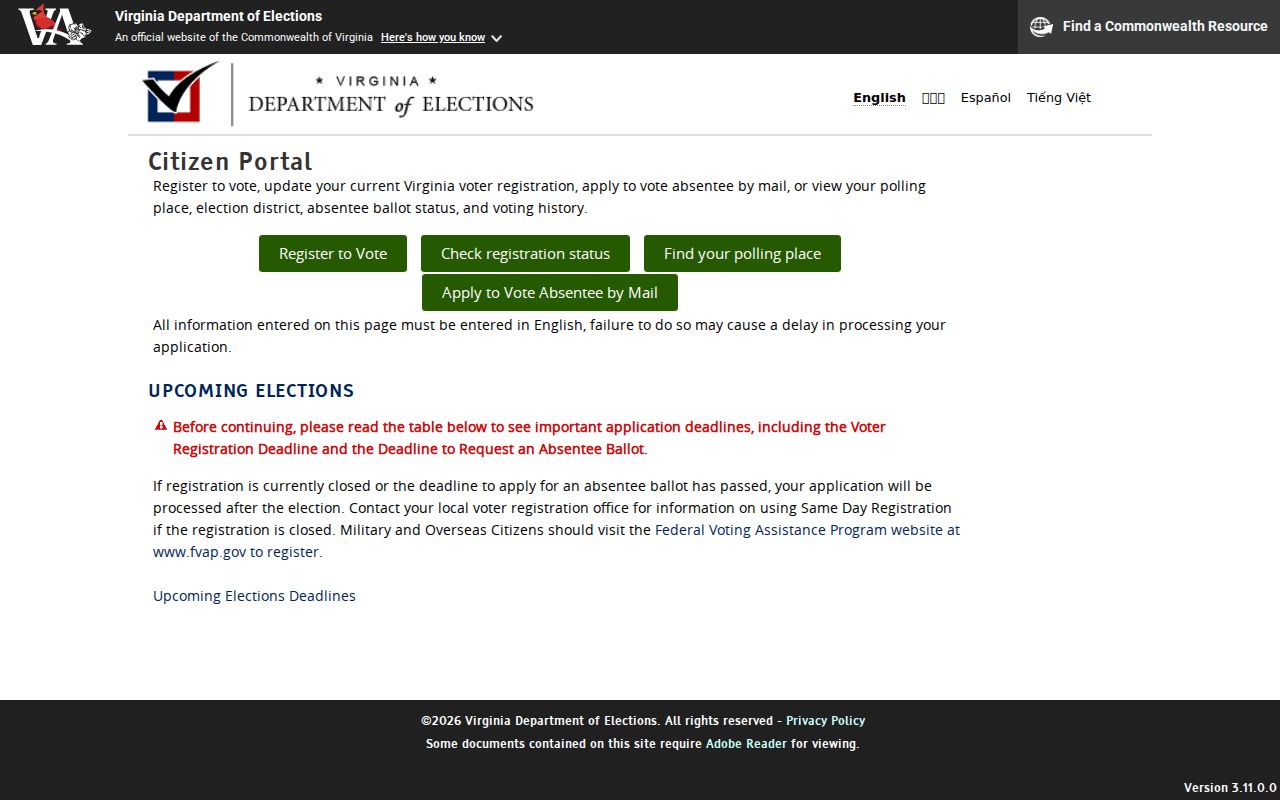 Linton Hall resident lookup Virginia voter Citizen Portal